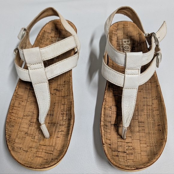 Born Shoes - Born White Leather+ Cork Thong Sandals Size 9